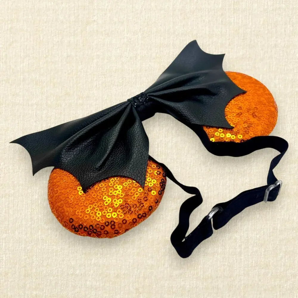 Elastic Orange Bat Wing Minnie Ears | Disney-Inspired Halloween Mouse Ears